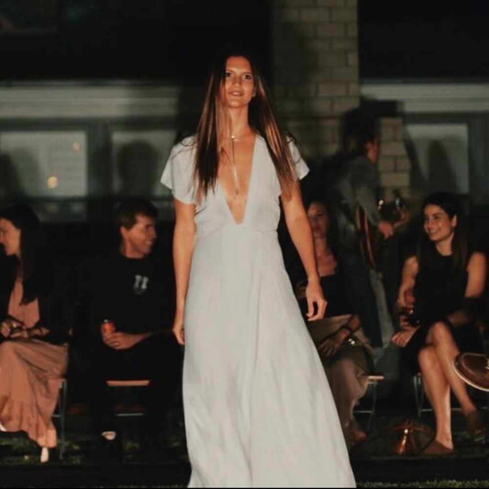 Gray Plunge Neck Wrap Maxi Dress